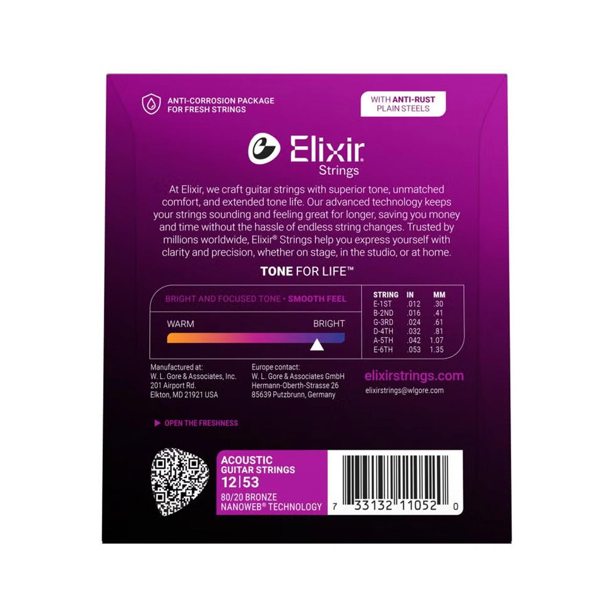 Set de cuerdas para guitarra acústica Elixir Nanoweb 12/53 Light - 11052