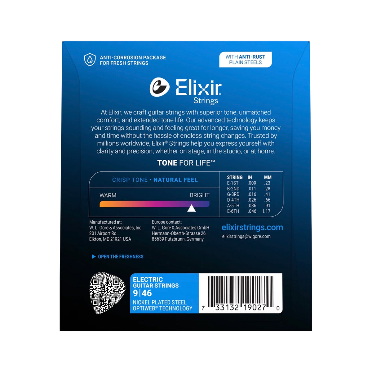 Set de cuerdas para guitarra eléctrica Elixir Optiweb 09/46 Custom Light - 19027