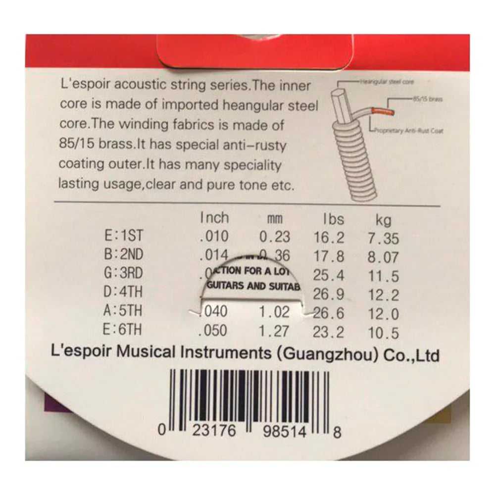Cuerdas Guitarra Acustica 10" L'espoir - LA-10