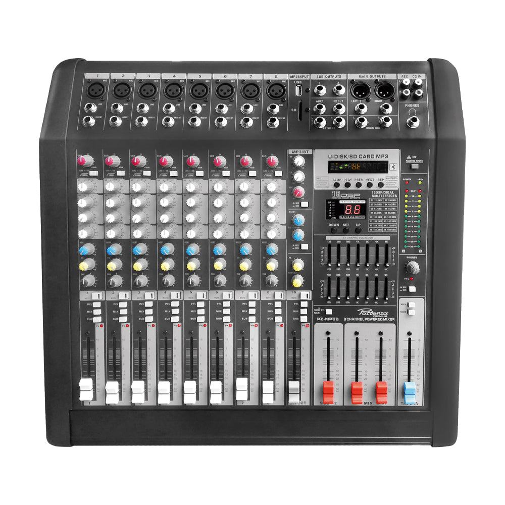Consola 8 canalas 2x350Watts Pottenza Premium - PZ-MP80