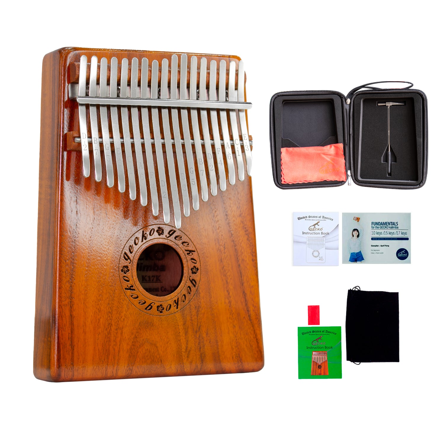 Kalimba de 17 llaves Gecko con estuche - K17K MBL NT