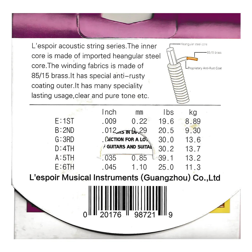 Cuerdas Guitarra Acústica 9" L'espoir - LA-09