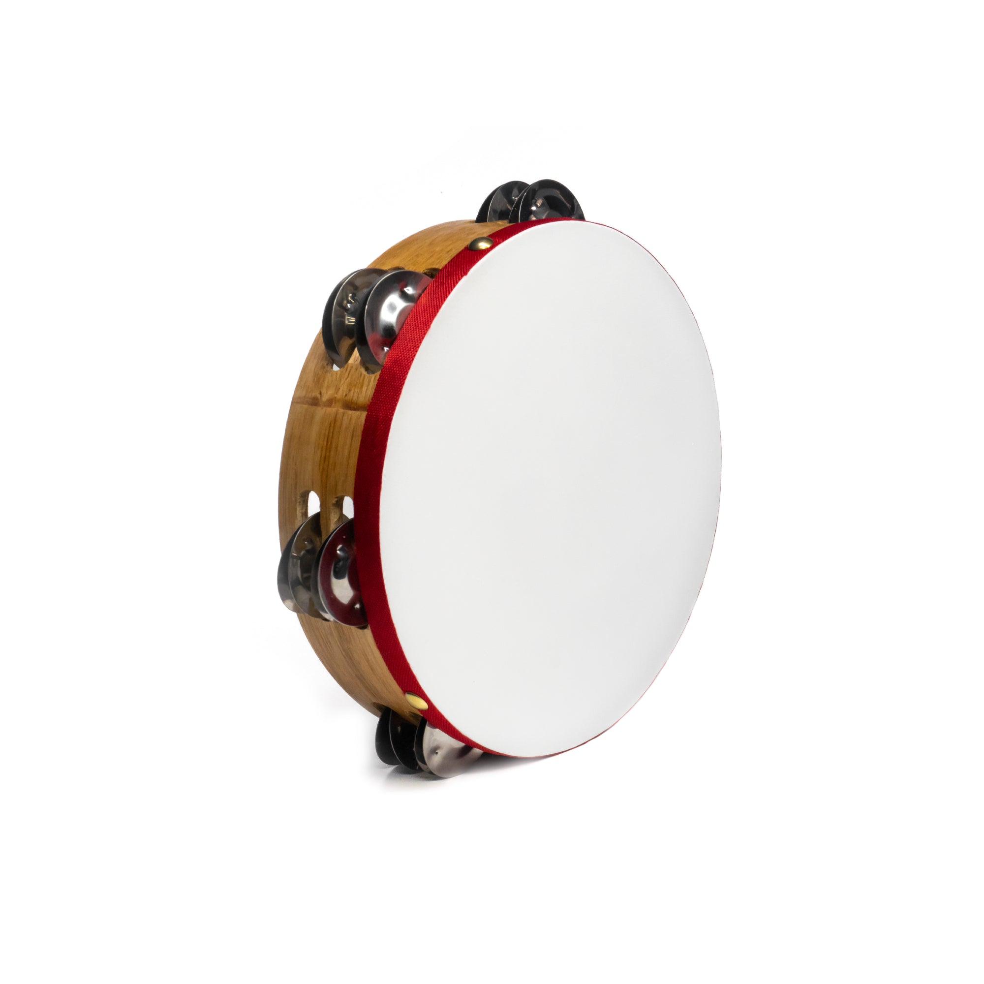 Pandereta de madera con cuero de 6 chapas dobles